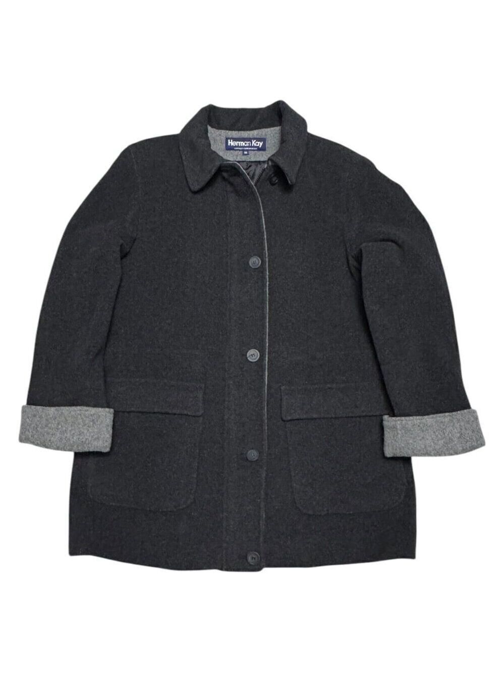 HERMAN KAY WOOL Luxury Designer Grey Winter Business Casual Coat Womens Medium